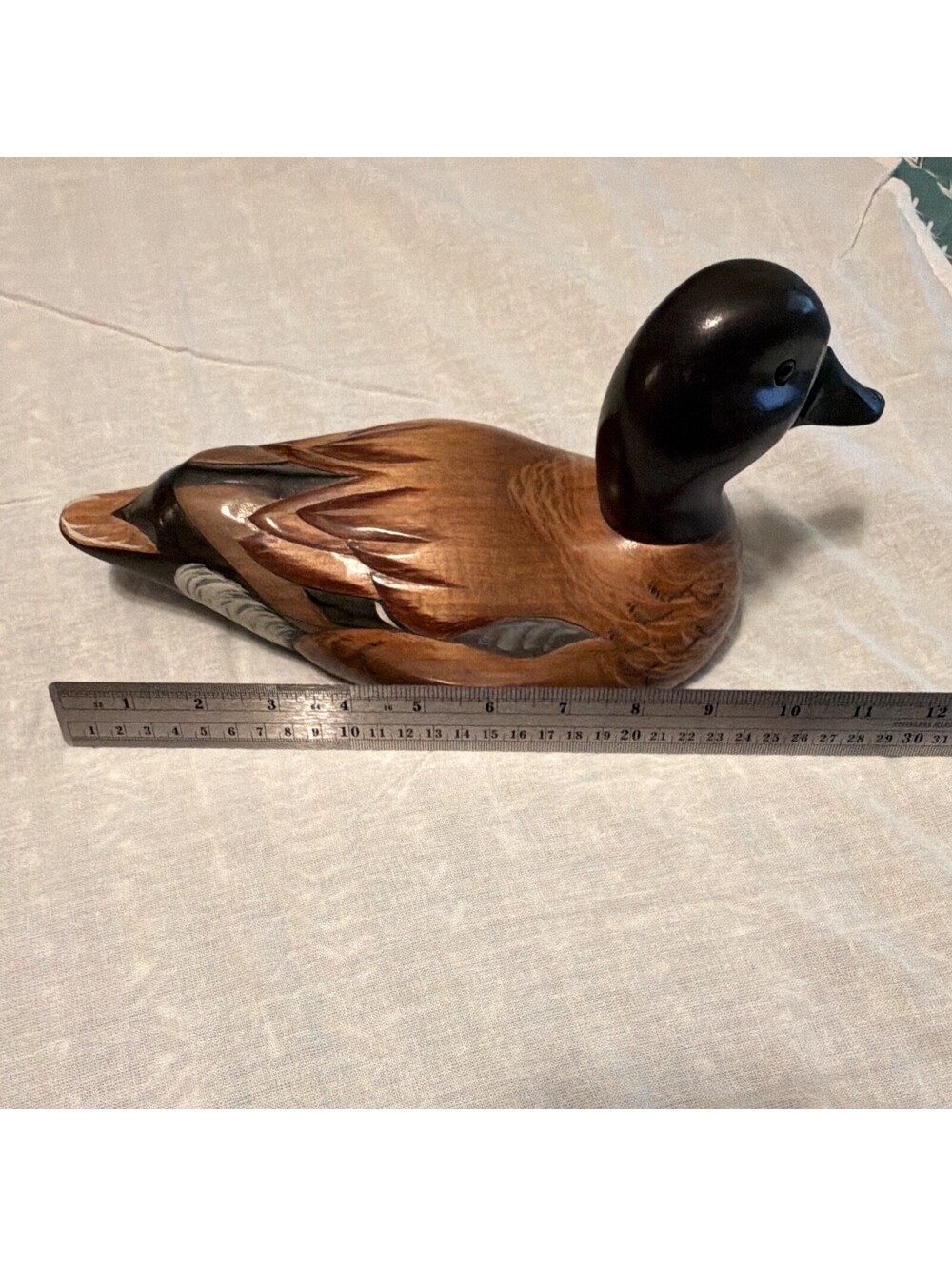 Shirley Paul Blue-Winged Teal Drake Wooden Duck Decoy Hand Carved USA Signed 11”